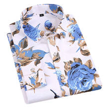 AOLIWEN Men White Blue Large Printed Flower Casual Long Sleeve Shirt 2021 New Spring Trend Fashion Anti wrinkle Soft Slim Shirts 2024 - buy cheap