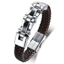 Looker pulseira de couro masculina, bracelete de fibra de carbono com tom dourado, preto trançado de aço inoxidável 2024 - compre barato