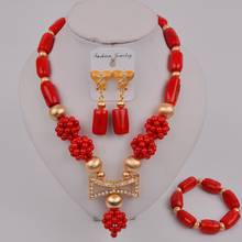 Conjunto de joyas de Coral nigeriano, collar africano rojo, cuentas de boda, 12-M-02 2024 - compra barato