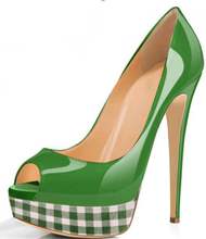 Zapatos de tacón alto con plataforma para mujer, calzado impermeable, Boca de pescado a cuadros, Color caramelo 2024 - compra barato