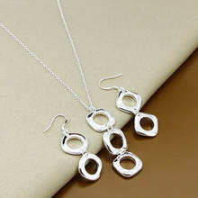 Silver Sets 925 Geometric Pendants Necklaces Earrings Set Women Jewelry Gift 2024 - buy cheap