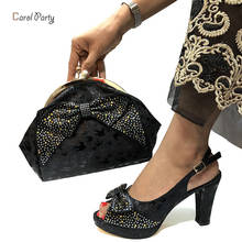 Conjunto de zapatos y bolso para mujer, calzado nigeriano decorado con diamantes de imitación, zapatos italianos con bolsos a juego, zapatos de fiesta de tacón alto, Color negro 2024 - compra barato