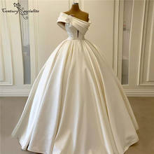 Satin Wedding Dress Dubai 2020 One Shoulder Ball Gown Bride Dresses Crystal Flowers Floor Length Plus Size Vestido De Noiva 2024 - buy cheap
