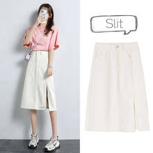 Slit Jeans Skirt High Waist Midi Off White Korean Fashion Denim Skirt Elegant Long Skirts Vintage Casual Womens Summer Clothing 2024 - buy cheap