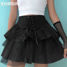 IAMSURE Gothic Lace Black Pleated Dark Tie Front Hight Waisted Mini Skirts Sweet Girl Casual Streetwear Women 2021 Harajuku Cute 2024 - buy cheap