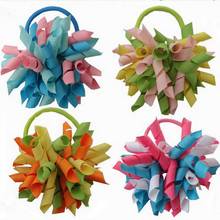 Children's Elastic Hair Band Whirl Curly Ribbon Korker Bows Clip Flowers Ties 3.5"  Ponytail Holders Girl Corker Bobbles PD006 2024 - buy cheap