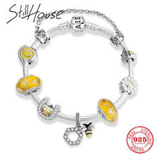 Pulsera de cadena de hueso de serpiente para mujer, accesorio de plata de ley 925 auténtica, con flores de vidrio Flexible, abalorios amarillos, joyería 2024 - compra barato