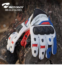 MOTOBOY-guantes de moto de dedo completo, de cuero, piel de cabra, color negro, rojo, blanco y azul, accesorios de carreras para Motocross 2024 - compra barato
