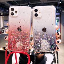 Caso de telefone para iphone 12 mini 11 pro x xs xr max tpu macio gradiente glitter cordão silicone capa para iphone 8 7 plus se 2020 2024 - compre barato