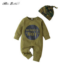 Ropa con estampado de letras para bebé, Pelele de manga larga y gorro verde militar, conjunto de ropa para recién nacido, 2 unids/set 2024 - compra barato