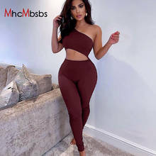 Sexy Slant Shoulder Cut Out Jumpsuits Women Sleeveless Solid Bodycon Tracksuit Wine Red Skinny Romper 2021 Summer Sporty Outfits 2024 - buy cheap