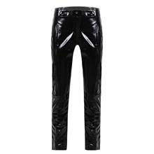 Calça masculina de couro falso com zíper, calça com aparência molhada, calças para performance de boate, bar, traje punk para motociclista 2024 - compre barato