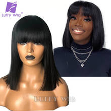 200 Density Short Bob Human Hair Wigs With Bangs Scalp Base Top Full Machine Made Wig Remy Brazilian Straight Bang Wig LUFFY 2024 - buy cheap