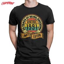 Men's T-Shirts 30 Years Of Being Awesome Vintage 1991 Limited Edition Pure Cotton Tee Shirt Clothes Graphic Printed T Shirt 2024 - buy cheap