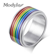 Mostyle, 8 мм, Спиннер, кольцо для снятия стресса для мужчин, нержавеющая сталь, радужные линии, палец, ремешок, повседневная гордость, ЛГБТ, ювелирные изделия 2024 - купить недорого