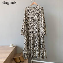 Gagaok Vintage Women A-Line Dress 2020 Spring Autumn New O-Neck Full Ruffles Dot Mid-Calf Dresses Loose Chic Wild Vestidos 2024 - buy cheap
