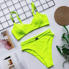 Conjunto de biquíni de cintura alta feminino, verde neon, sexy, traje de banho, roupa para nadar, duas peças 2024 - compre barato