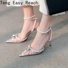 New PVC Transparent Crystal Women Sandals Summer Pointed Toe High Heels Sexy Ladies Party Wedding Sandals Pumps Shoes 2024 - buy cheap