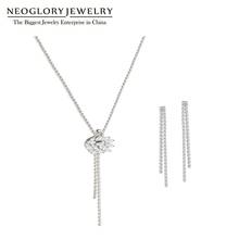 NEOGLORY Elegant White Swan Cubic Zircon Necklace & Earrings For Women Charms Rhodium Plated Jewelry Sets For Wedding Party 2024 - buy cheap