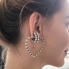 Simple Design Shiny Rhinestone Heart Charms Dangle Earrings for Women Fashion Jewelry Wholesale Statement Earrings Accessories 2024 - buy cheap