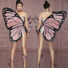 Bling Pink Butterfly Wings Rhinestones Bodysuit Dance Costume Women Party Show Performance Stage Wear Halloween Cosplay Costume 2024 - buy cheap