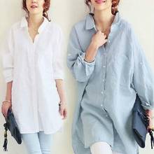 Blusas étnicas de algodón y lino para mujer, Blusas blancas elegantes de manga larga, camisas largas tipo Kimono, Tops para otoño, A431, 2019 2024 - compra barato
