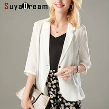 SuyaDream Women Silk Blazers 100%Silk Single Button 3/4 Sleeved Solid Black Office Lady Blazers 2022 Spring Summer New 2024 - buy cheap
