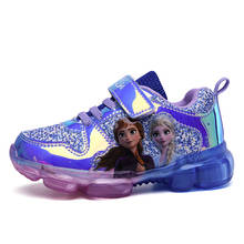 Disney pu children cartoon frozen princess non-slip soft sole girl casual shoes sports student running  LED light 2024 - buy cheap