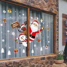 Оконная витрина, мультяшная Рождественская наклейка, съемный Санта, снеговик, украшение для дома, аппликация, клейкая ПВХ Новогодняя роспись 2024 - купить недорого
