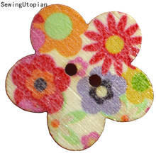 50PCS 25MM 2 Holes Colorful Flower Wooden Buttons Sewing Button DIY Craft Mixed Flowers Wave Edge Scrapbook Sewing Accessories 2024 - buy cheap