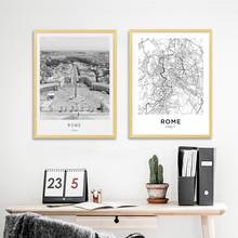 Rome Map Posters and Prints Italy Rome City Street Travel Wall Art Canvas Painting Black and White Pictures Home wall Decor 2024 - buy cheap