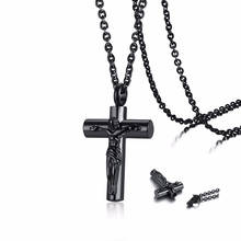 MEN JESUS CROSS ASHES PENDANT NECKLACE IN BLACK STAINLESS STEEL JEWELRY 2024 - buy cheap