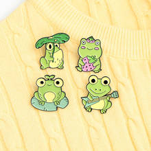 Quack Enamel Pin Custom Frog Lotus Leaf Brooches Bag Lapel Pin Cartoon Animal Badge Jewelry Gift for Kids Friends 2024 - buy cheap