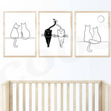 Nordic Minimalist Line Draw Couple Cat Art Cute Animal Wall Canvas Paintings Love Posters Prints Decoration for Living Room 2024 - buy cheap