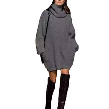 Cuhakci suéter gola alta grande feminino, pulôver de malha quente outono inverno preto solto casual 2024 - compre barato