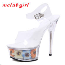 Mclubgirl sandálias plataforma transparente de salto alto 15cm, sexy, 34-43, sapatos de casamento, festa lfd 2024 - compre barato