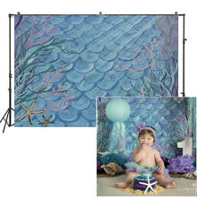 Blue Under The Sea Backdrop Watercolor Oil Painting Mermaid Scales Background Party Banner Baby Photo Studio Portrait Photoshoot 2024 - buy cheap