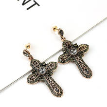 Sunspicems Cross Drop Earring for Women Turkish Design Full Rhinestone Antique Gold Color Church Religious Belief Jewelry Gift 2024 - buy cheap