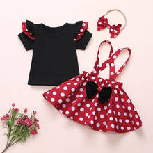 Polka Dot Mickey Printed 3PCS Outfits Toddler Baby Girls Petal sleeve T-shirt Tops Bow Suspender Skirt Headband Outfits Set 2024 - buy cheap