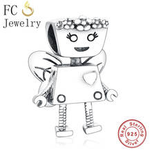 FC Jewelry Fit Original Brand Charm Bracelet Sterling Silver Girl Robot with Flower Butterfly Wing Beads Making Berloque 2019 2024 - buy cheap