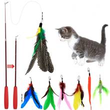 Телескопическая палочка с перьями для кошек, забавная игрушка для домашних животных, имитация удочки, интерактивная игрушка для котят, рыбалка для питомцев 2024 - купить недорого