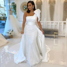 JIERUIZE-vestidos de boda bohemios de sirena, de un hombro, con encaje en la espalda, lazo grande, brillantes, color blanco 2024 - compra barato