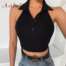 ArtSu-Camiseta sin mangas Lisa para mujer, Top Sexy con espalda descubierta y cuello vuelto, Top corto informal ajustado de punto acanalado, ropa de calle negra y blanca 2024 - compra barato