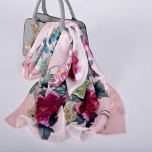 BYSIFA-bufanda de seda para mujer, chal de diseño de flor Lila, pañuelos largos de seda de 100%, color caqui, bufanda de cuello de mujer 175x52cm 2024 - compra barato