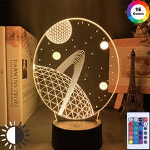 Luz nocturna de ilusión 3d para bebé, luz nocturna de planeta espacial para niños, decoración de dormitorio de niños, escritorio alimentado por batería Usb, lámpara única de regalo 2024 - compra barato