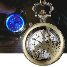 Винтажный светодиодный циферблат кварцевые карманные часы Кошмар перед Рождеством гравировка поезд цепочка в стиле «стимпанк» ожерелье кулон светящиеся часы 2024 - купить недорого