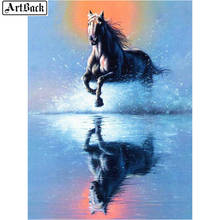 5d quadrado diamante pintura cavalo diamante mosaico 3d redondo completo animal ícone adesivo artesanato decoração para casa 2024 - compre barato