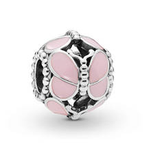 Free Shipping Authentic 925 Sterling Silver Pink Butterflies Charm Fit Original Pandora Bracelet For Women DIY Jewelry Bead 2024 - buy cheap