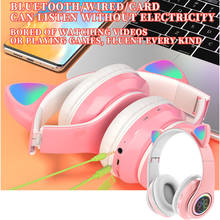 Wireless/Wired V5.0 Bluetooth Headphones Cute Cat Ear Shape With LED Light Memory Foam Luminous Foldable Headphone Sport Headset 2024 - buy cheap