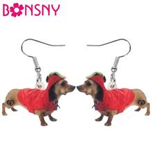 Bonsny fantasia de acrílico para natal, brincos de salsicha, cachorro, pendurado, joias de animais para mulheres, menina, adolescente, criança, decoração de festa, presente 2024 - compre barato